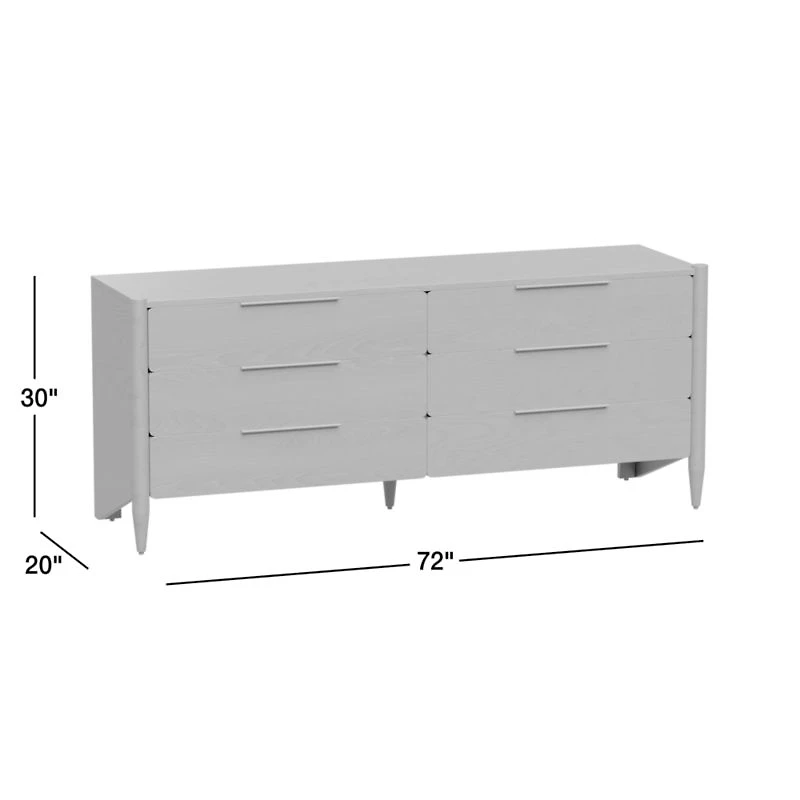 Casa 72" Black Oak Wood 6-Drawer Dresser
