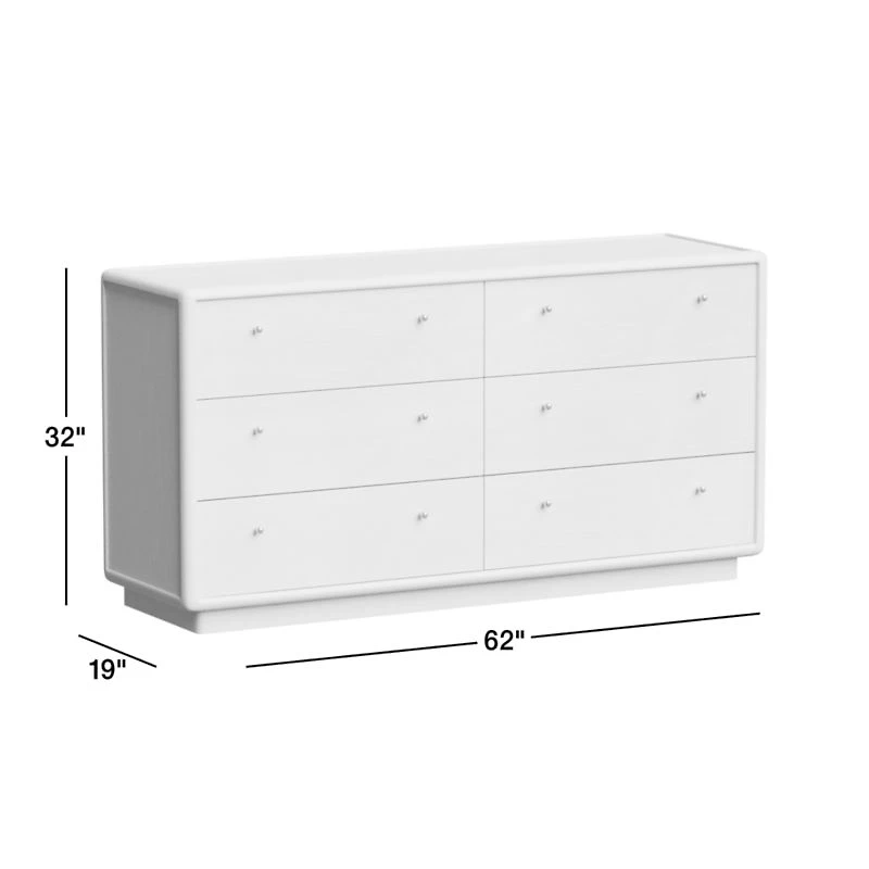 Lafayette 62" Whitewashed Wood 6-Drawer Dresser