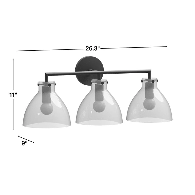 Dakota Brass 3-Light Wall Sconce with Clear Glass Dome