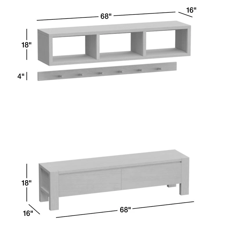 Terra Natural White Oak Wood 3-Piece Entryway Storage with Bench
