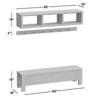 Terra Natural White Oak Wood 3-Piece Entryway Storage with Bench