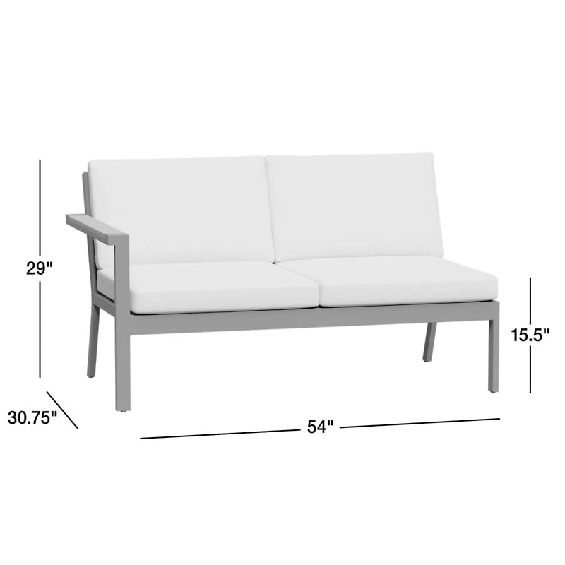 Alfresco 54" Left-Arm Outdoor Sofa with Silver Cushions