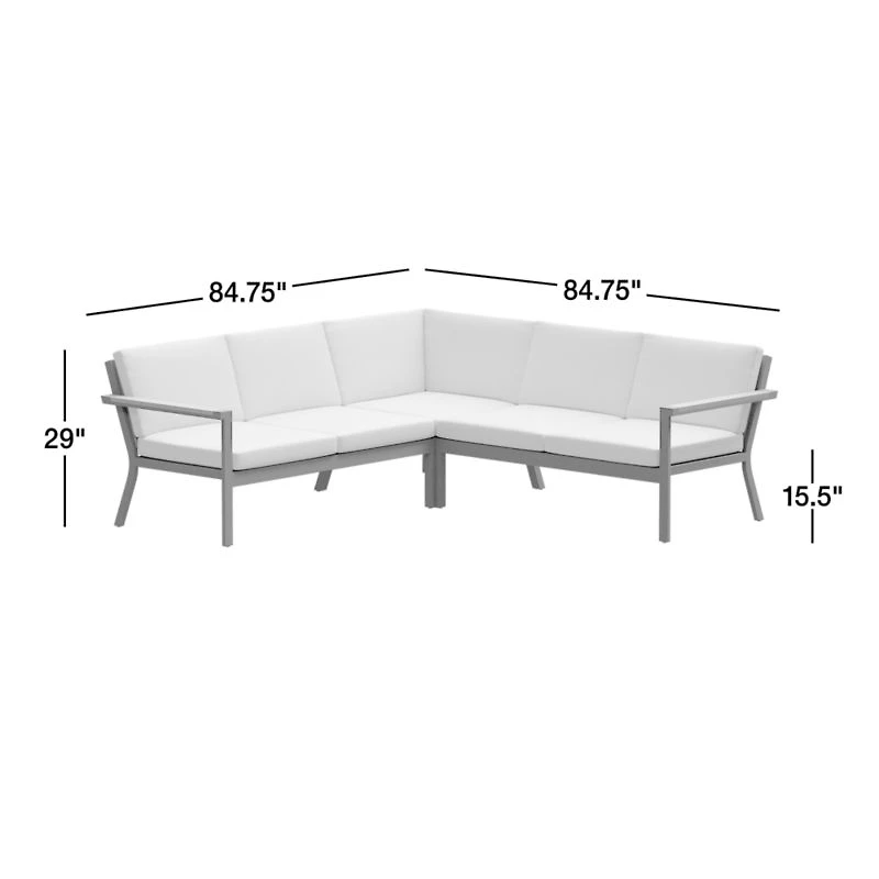 Alfresco Metal -Piece L-Shaped Outdoor Sectional Sofa with Silver Sunbrella® Cushions
