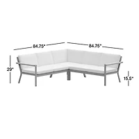 Alfresco Metal -Piece L-Shaped Outdoor Sectional Sofa with Silver Sunbrella® Cushions