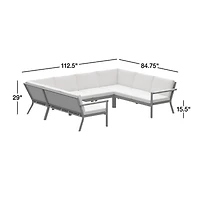 Alfresco Metal 6-Piece Petite U-Shaped Outdoor Sectional Sofa with Silver Sunbrella® Cushions