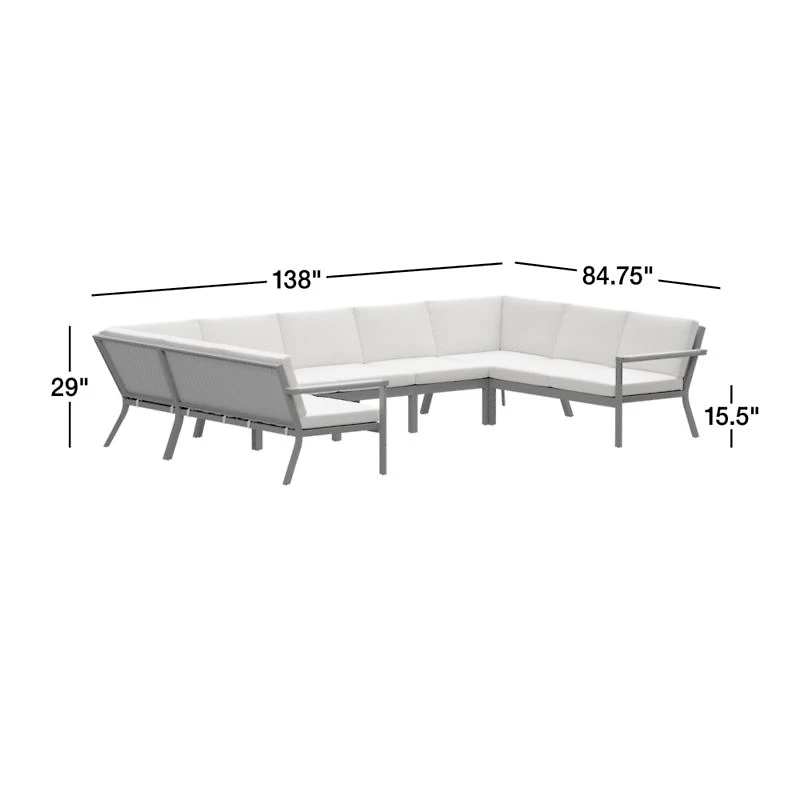 Alfresco Metal -Piece U-Shaped Outdoor Sectional Sofa with Silver Sunbrella® Cushions