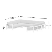 Anguilla Teak 6-Piece U-Shaped Outdoor Sectional Sofa with Black Cushions