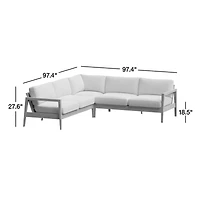 Andorra Weathered Grey Wood -Piece L-Shaped Outdoor Sectional Sofa with Sand Cushions