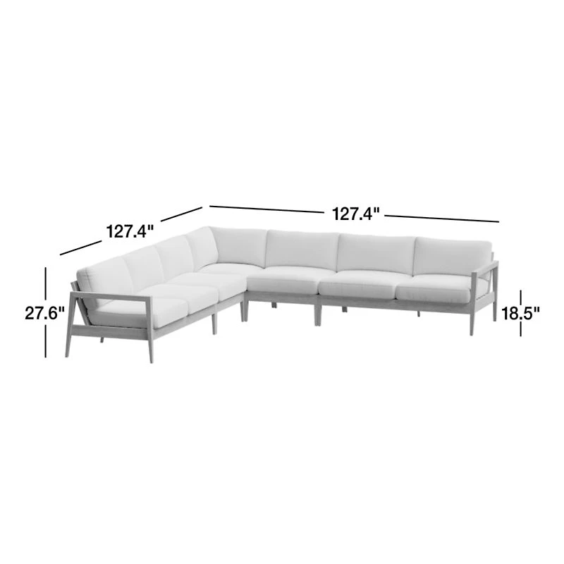 Andorra Weathered Grey Wood 5-Piece L-Shaped Outdoor Sectional Sofa with Sand Cushions