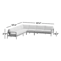 Andorra Weathered Grey Wood 5-Piece L-Shaped Outdoor Sectional Sofa with Sand Cushions
