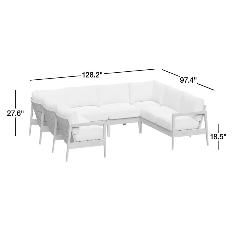 Andorra Weathered Grey Wood 6-Piece Petite U-Shaped Outdoor Sectional Sofa with Sand Cushions