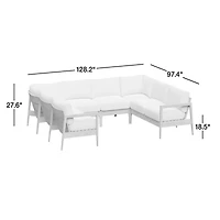 Andorra Weathered Grey Wood 6-Piece Petite U-Shaped Outdoor Sectional Sofa with Sand Cushions