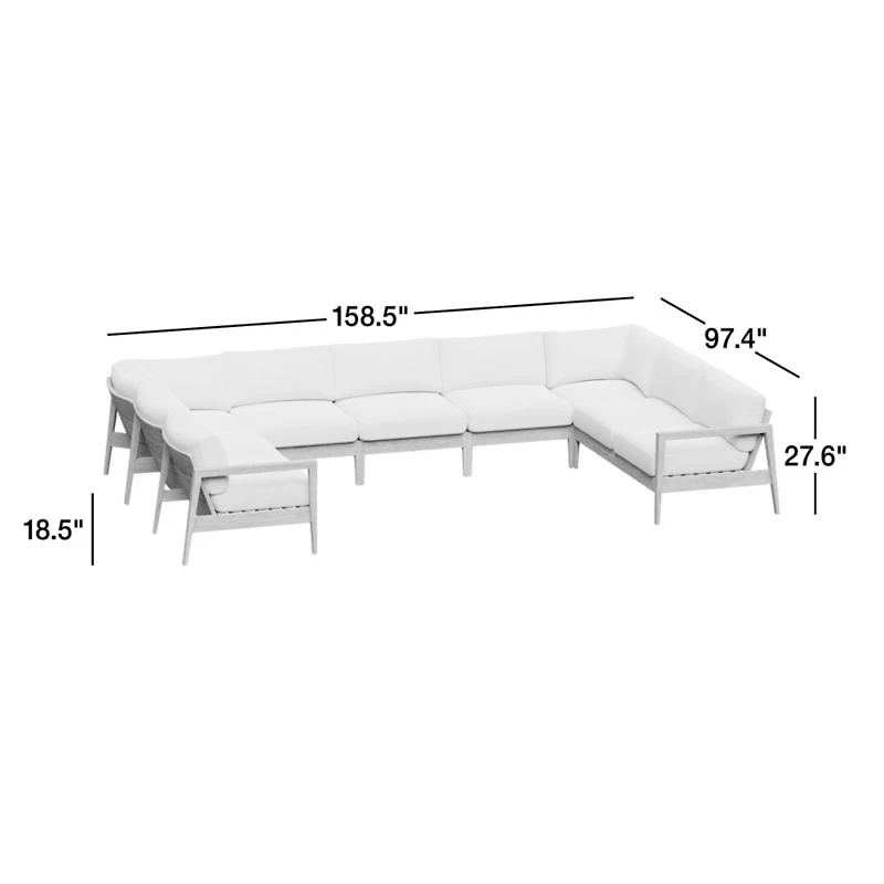 Andorra Weathered Grey Wood 7-Piece U-Shaped Outdoor Sectional Sofa with Sand Cushions