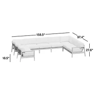 Andorra Weathered Grey Wood 7-Piece U-Shaped Outdoor Sectional Sofa with Sand Cushions