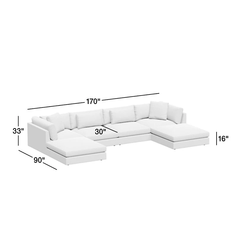 Monterey Modular 4-Piece U-Shaped Sectional Sofa with Double Ottoman