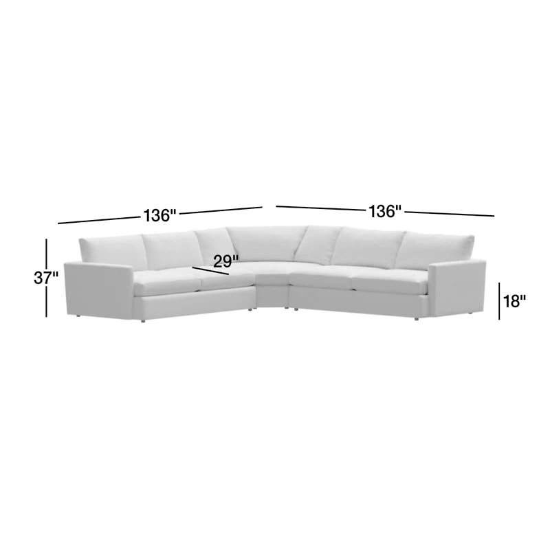 Lounge Deep 3-Piece L-Shaped Wedge Sectional Sofa