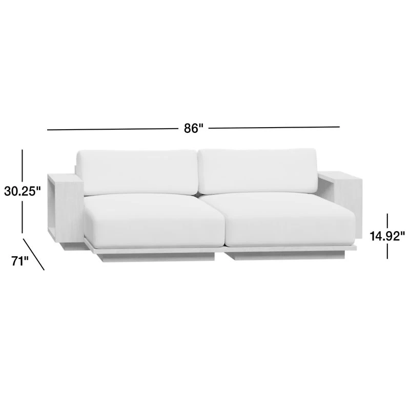 Mallorca 86" Wood Double-Chaise Outdoor Daybed with Ivory Cushions