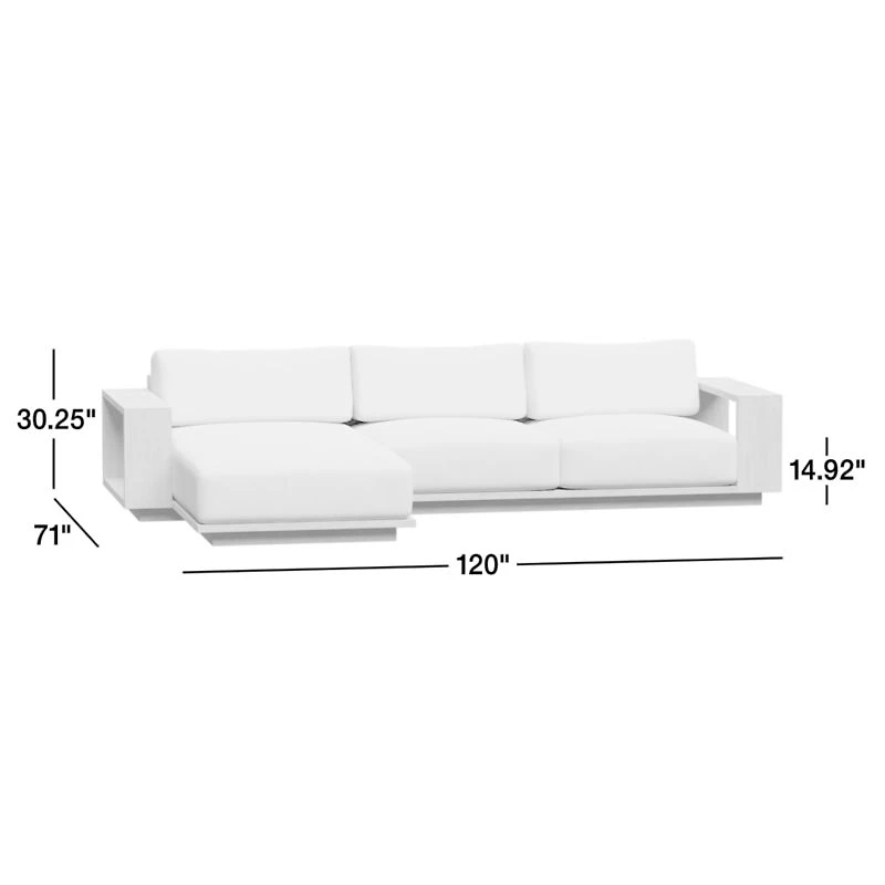 Mallorca Wood 2-Piece Left-Arm Chaise Outdoor Sectional Sofa with Canvas Spa Blue Sunbrella ® Cushions
