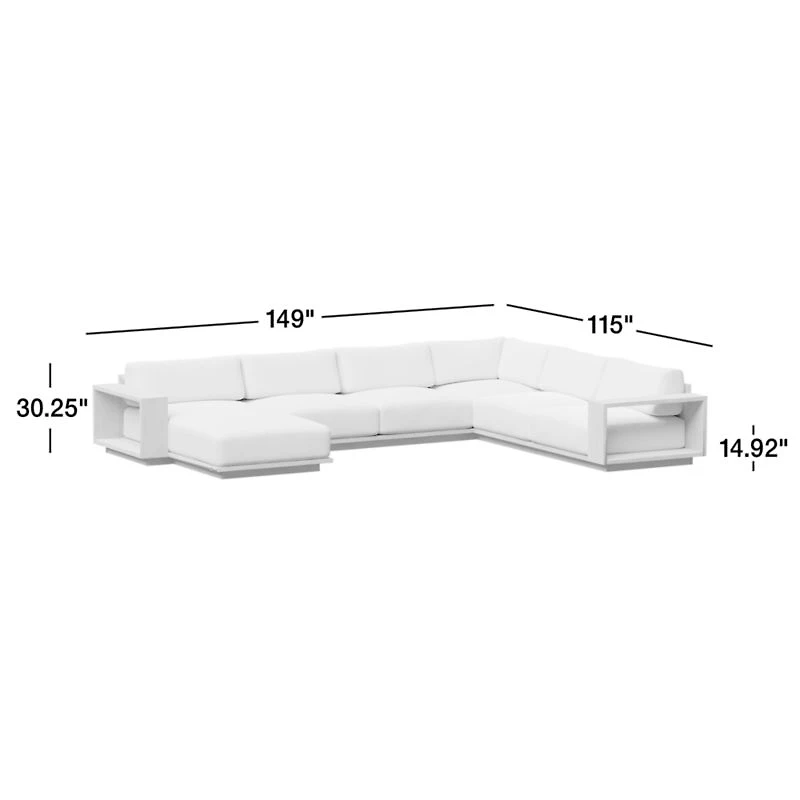 Mallorca Wood 4-Piece Left-Arm Chaise U-Shaped Outdoor Sectional Sofa with Canvas Natural Sunbrella ® Cushions