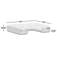 Mallorca Wood 5-Piece U-Shaped Outdoor Sectional Sofa with Ivory Cushions