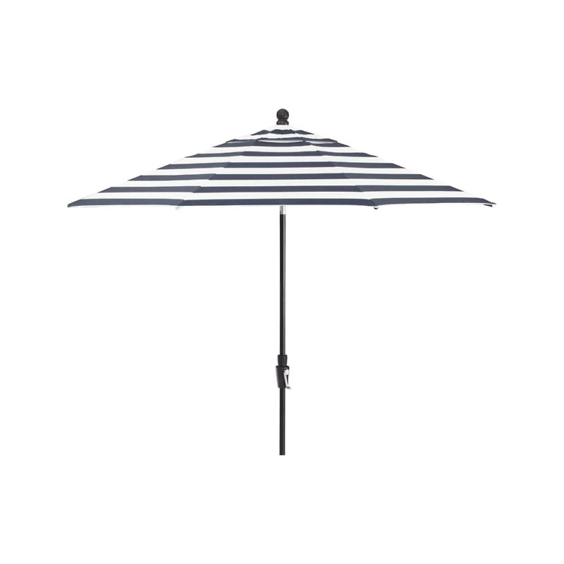 9' Round Sunbrella ® Cabana Stripe Navy Outdoor Patio Umbrella with Tilt Black Frame