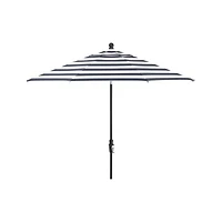 9' Round Sunbrella ® Cabana Stripe Navy Outdoor Patio Umbrella with Tilt Black Frame