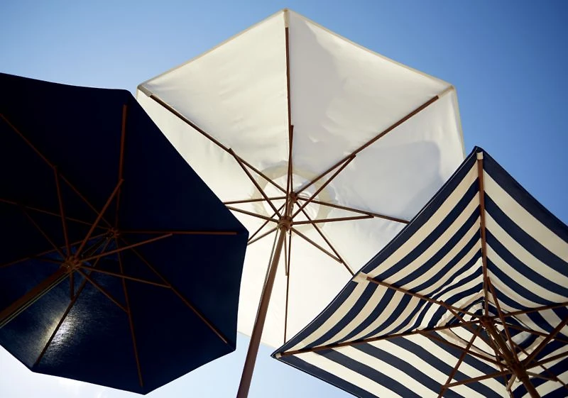 9' Round Sunbrella ® Cabana Stripe Navy Outdoor Patio Umbrella Canopy