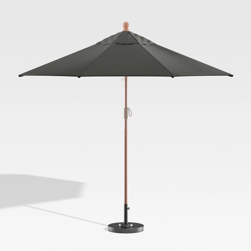 9' Round Sunbrella ® Charcoal Outdoor Patio Umbrella with Eucalyptus Frame