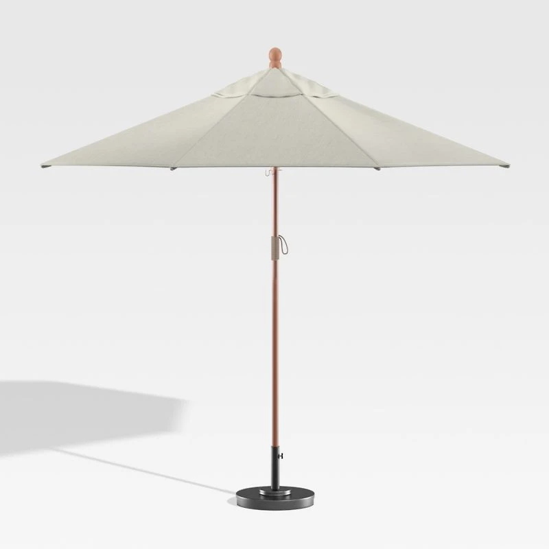 9' Round Sunbrella ® Silver Outdoor Patio Umbrella with Eucalyptus Frame