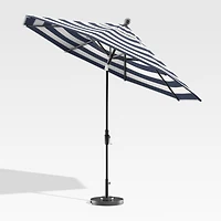 9' Round Sunbrella ® Cabana Stripe Navy Outdoor Patio Umbrella with Tilt Black Frame
