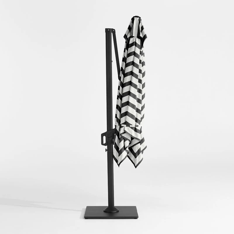 9' Square Black and White Cabana Stripe Sunbrella® Cantilever Outdoor Patio Umbrella with Black Metal Frame
