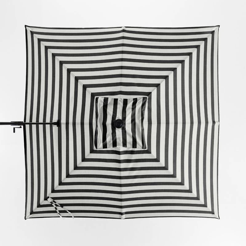 9' Square Black and White Cabana Stripe Sunbrella® Cantilever Outdoor Patio Umbrella with Black Metal Frame