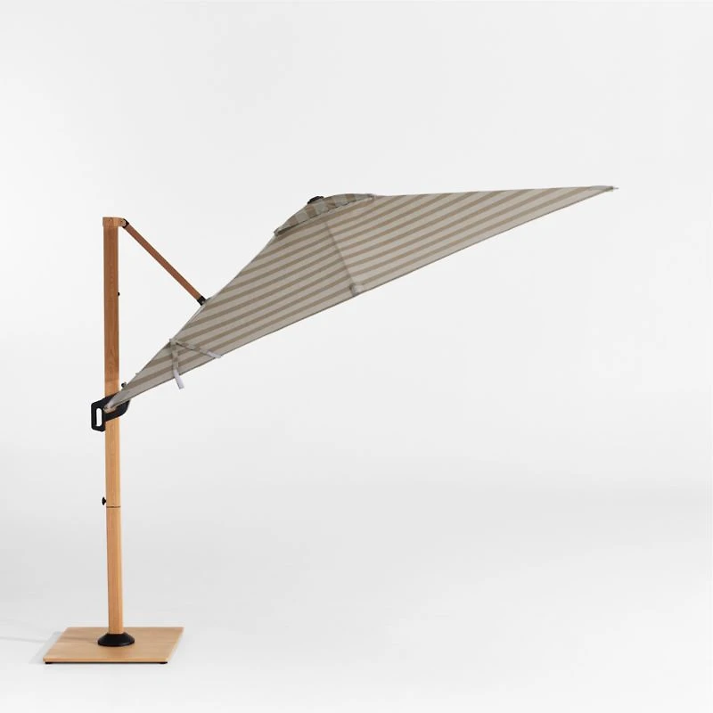 9' Square Dune Tan Stripe Sunbrella® Cantilever Outdoor Patio Umbrella with Faux Wood Metal Frame
