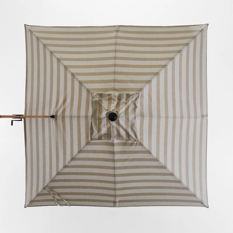 9' Square Dune Tan Stripe Sunbrella® Cantilever Outdoor Patio Umbrella with Faux Wood Metal Frame