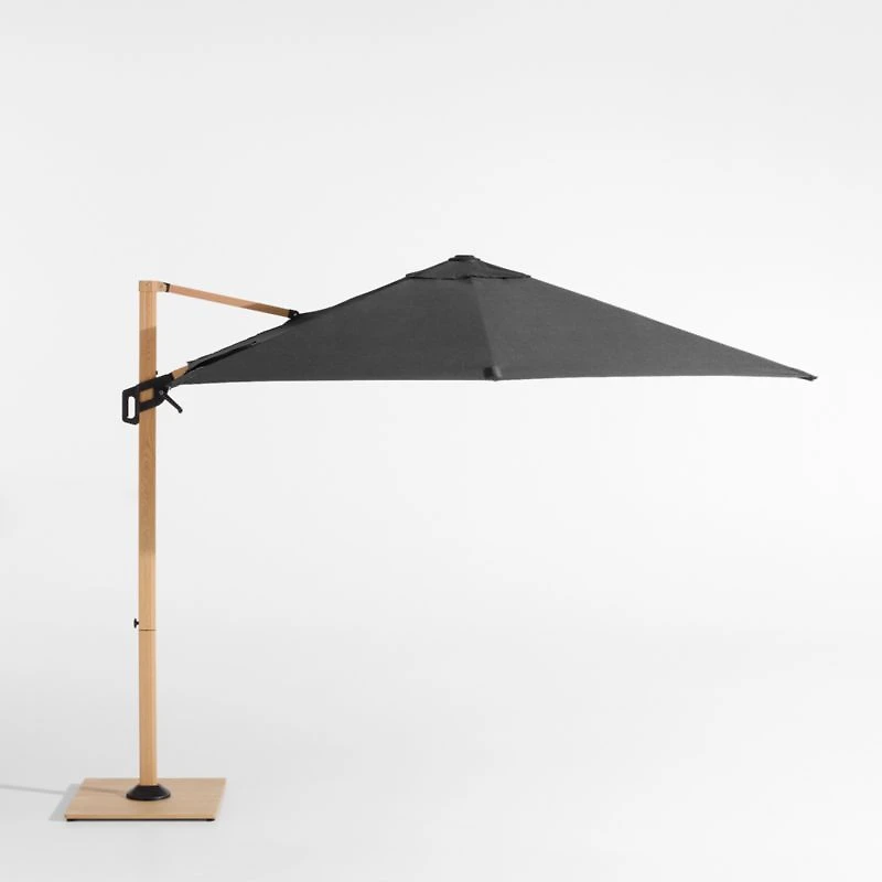 9' Square Cast Charcoal Grey Sunbrella® Cantilever Outdoor Patio Umbrella with Faux Wood Metal Frame