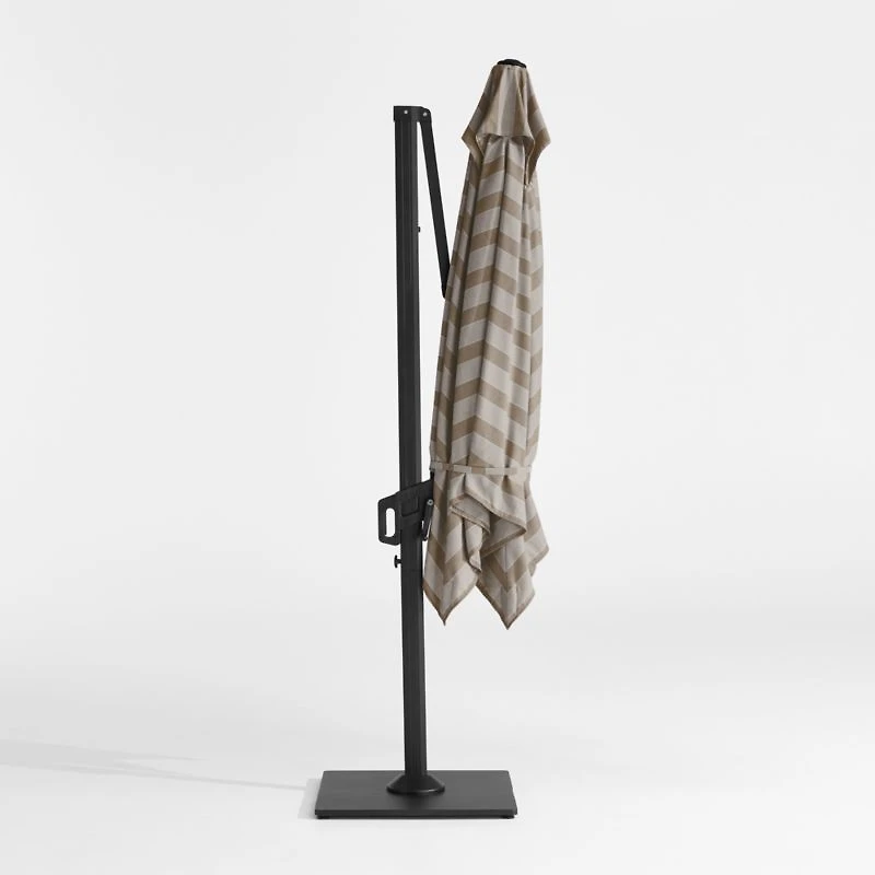 9' Square Dune Tan Stripe Sunbrella® Cantilever Outdoor Patio Umbrella with Black Metal Frame