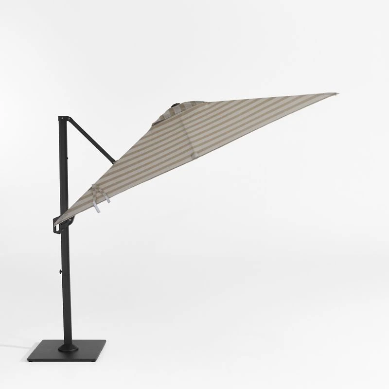 9' Square Dune Tan Stripe Sunbrella® Cantilever Outdoor Patio Umbrella with Black Metal Frame