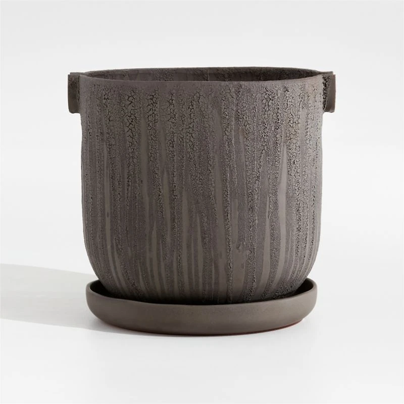 Crucible Large Black Terracotta Planter with Saucer by Athena Calderone