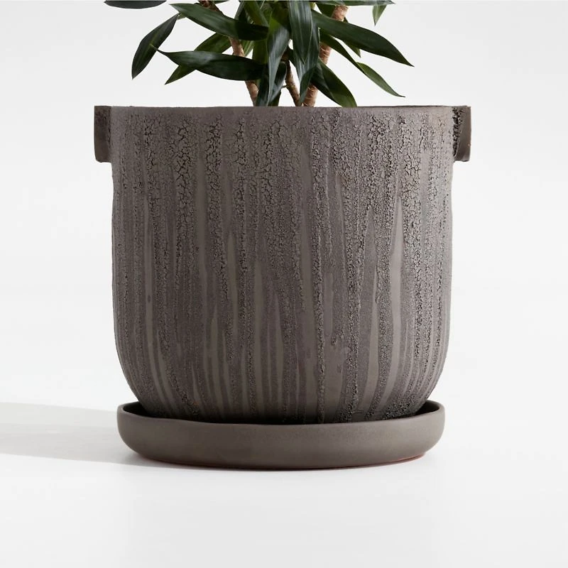 Crucible Large Black Terracotta Planter with Saucer by Athena Calderone