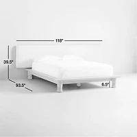 Revival Oak Wood Platform Queen Bed with Upholstered Headboard by Athena Calderone