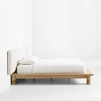 Revival Oak Wood Platform Queen Bed with Upholstered Headboard by Athena Calderone