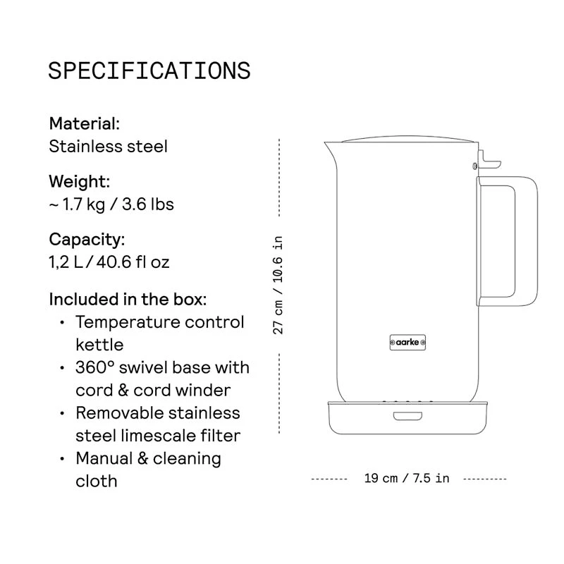 Aarke Stainless Steel Electric Kettle