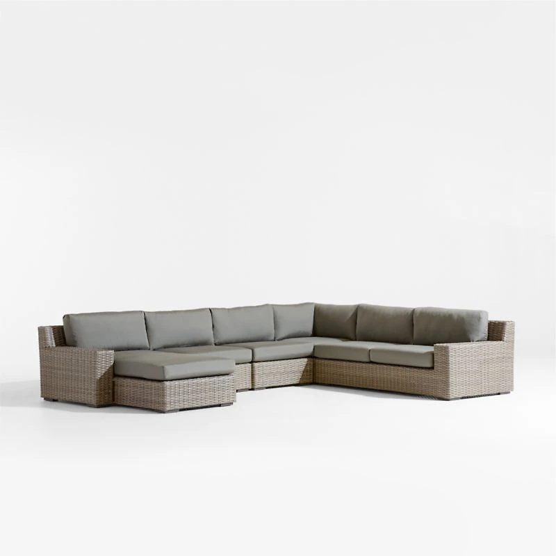 Abaco Resin Wicker 5-Piece Left-Arm Chaise Outdoor Sectional Sofa with Graphite Sunbrella ® Cushions