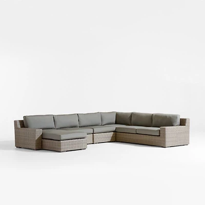 Abaco Resin Wicker 5-Piece Left-Arm Chaise Outdoor Sectional Sofa with Graphite Sunbrella ® Cushions