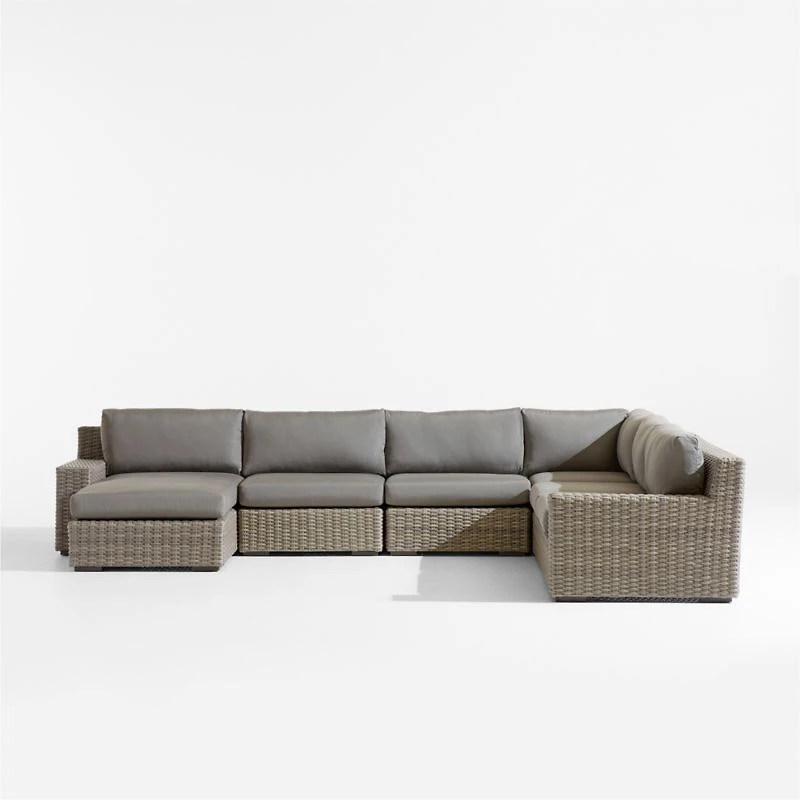 Abaco Resin Wicker 5-Piece Left-Arm Chaise Outdoor Sectional Sofa with Graphite Sunbrella ® Cushions