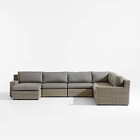 Abaco Resin Wicker 5-Piece Left-Arm Chaise Outdoor Sectional Sofa with Graphite Sunbrella ® Cushions