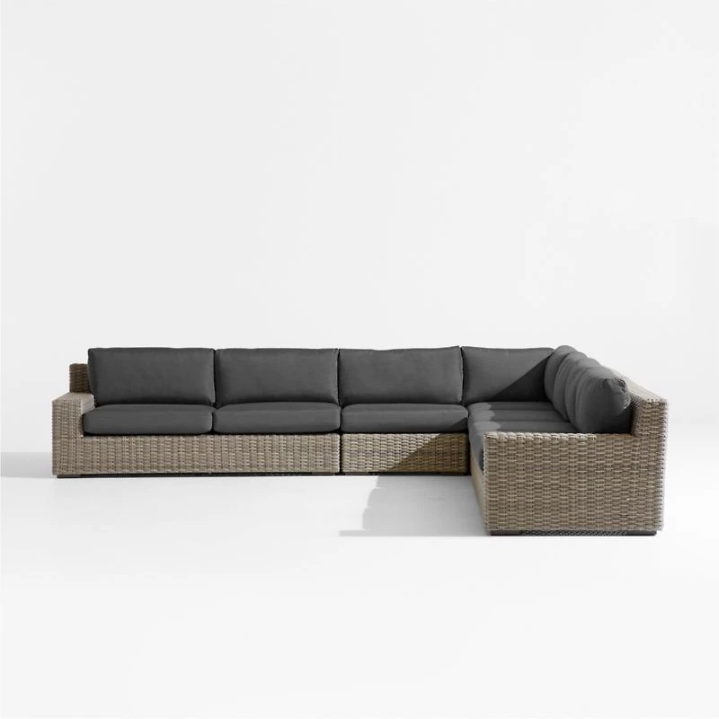 Abaco Resin Wicker 5-Piece L-Shaped Outdoor Sectional Sofa with Charcoal Sunbrella ® Cushions