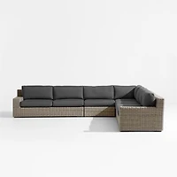 Abaco Resin Wicker 5-Piece L-Shaped Outdoor Sectional Sofa with Charcoal Sunbrella ® Cushions