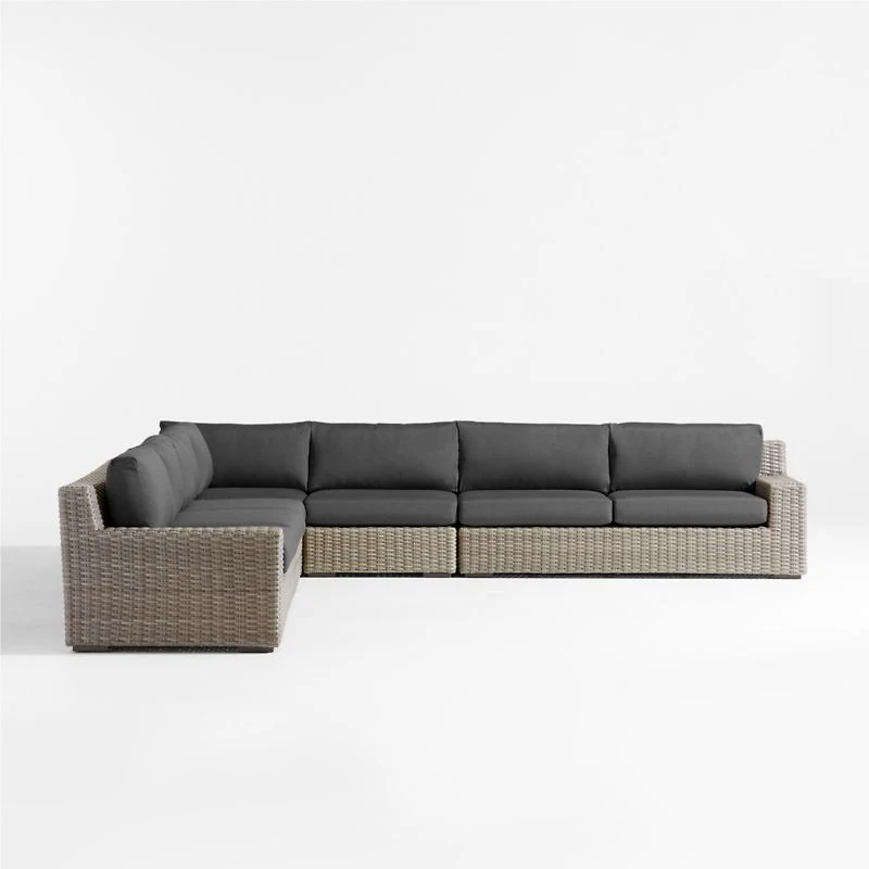 Abaco Resin Wicker 5-Piece L-Shaped Outdoor Sectional Sofa with Charcoal Sunbrella ® Cushions
