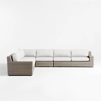 Abaco Resin Wicker 5-Piece L-Shaped Outdoor Sectional Sofa with Natural Sunbrella ® Cushions